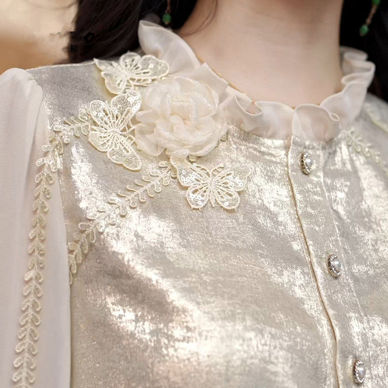 Luxury Lifestyle Women - Luxuriöses französisches Streaming-Satin-Langarmshirt für Damen, Frühling