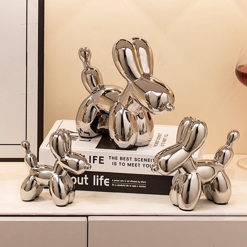 Luxury Lifestyle Items - Keramik Skulpturen Silber Ballon Hund Dekoration
