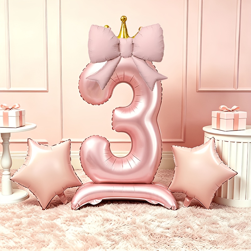 Luxury Lifestyle Photography - Luxuriöses Rosa 3D-Ballonset 0-9, mit Basis
